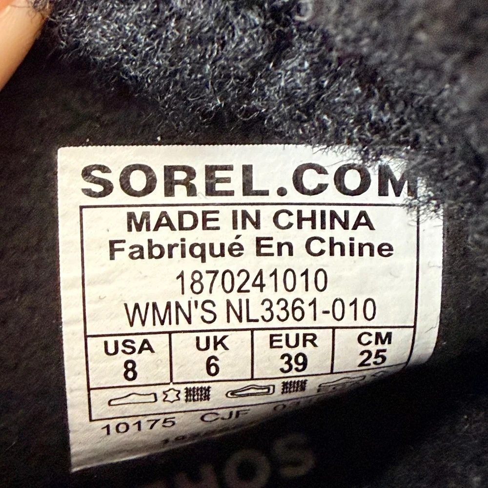 Sorel Joan of Arctic Wedge II Cozy Black Grey Shearling Wedge Boots Womens 8 NEW